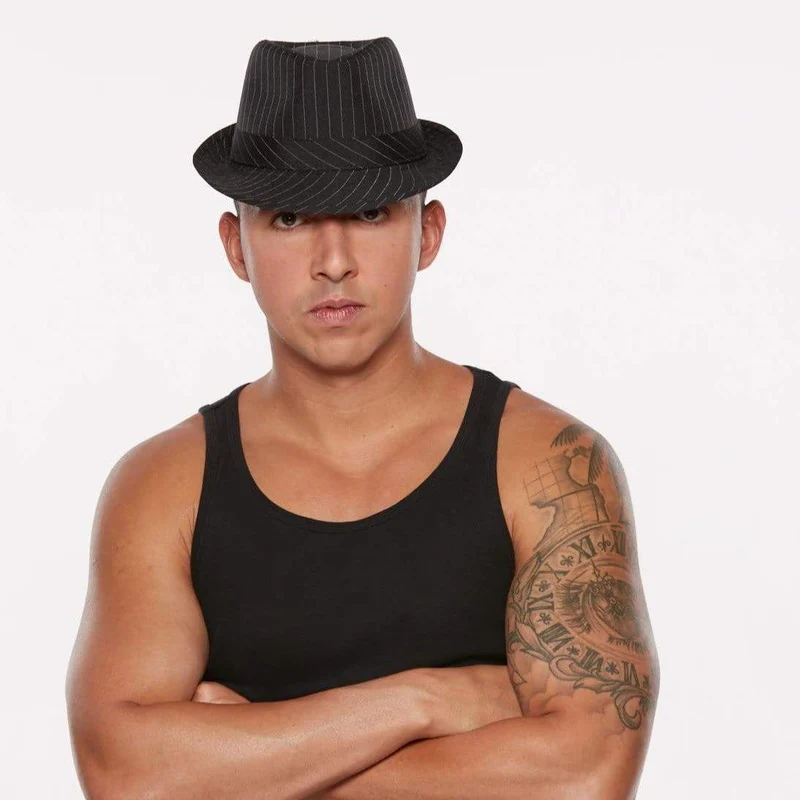 Black fedora hat with white stripes for adults