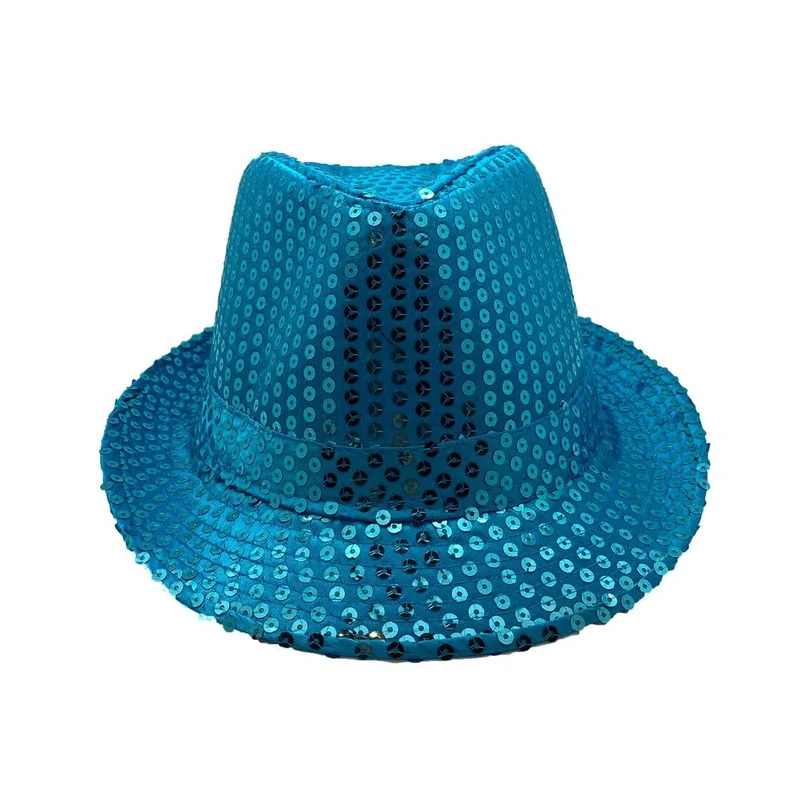Blue sequin fedora hat for adults