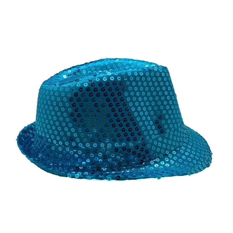 Blue sequin fedora hat for adults