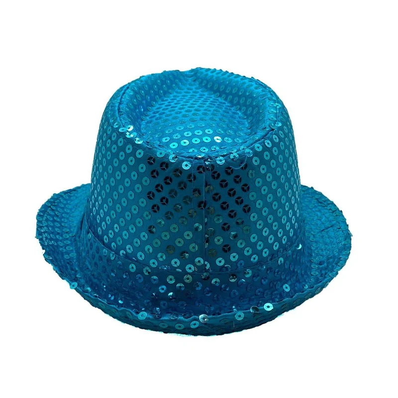Blue sequin fedora hat for adults