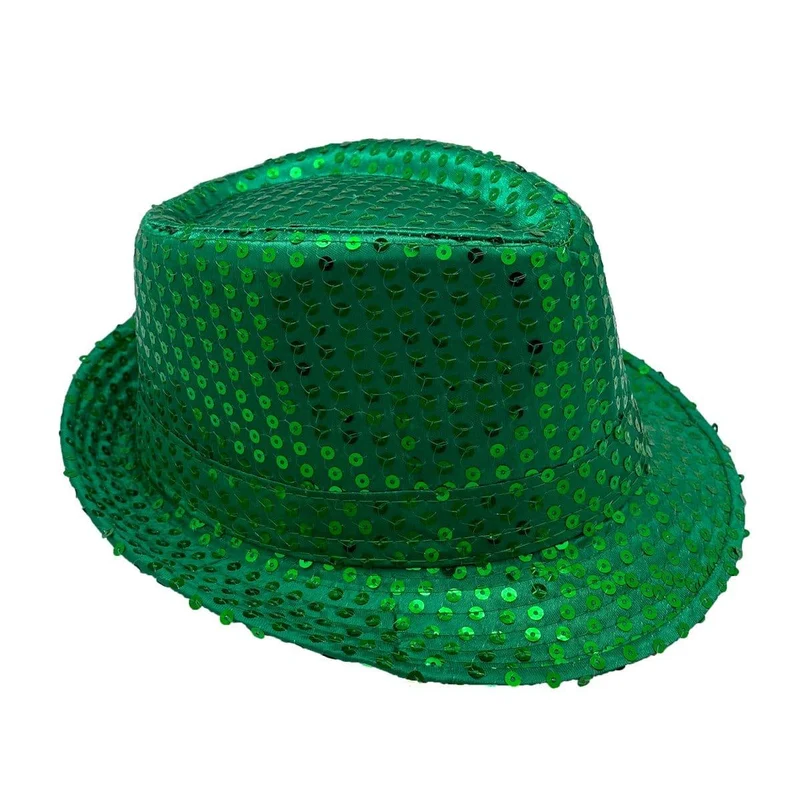 Green sequin fedora hat for adults