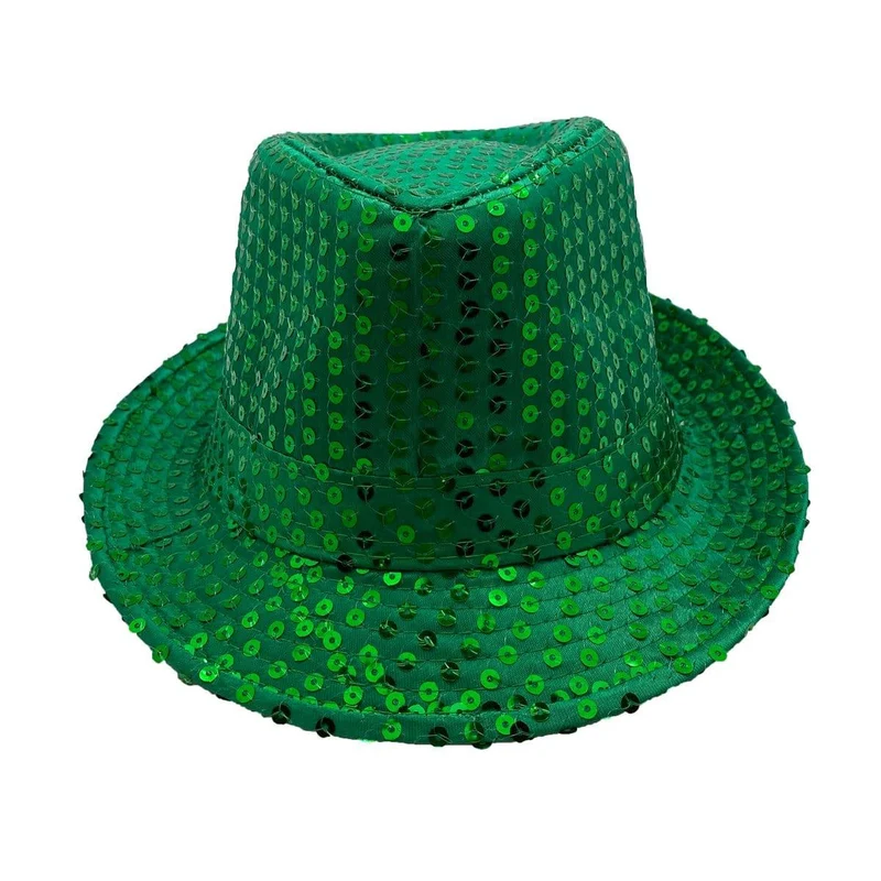 Green sequin fedora hat for adults