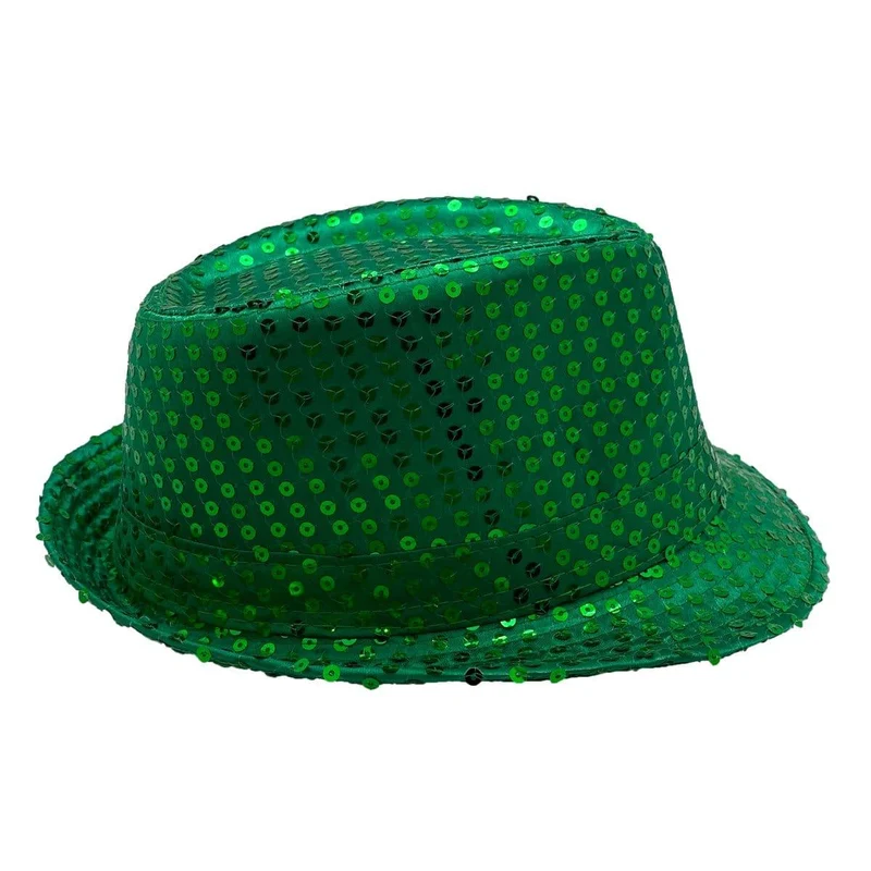Green sequin fedora hat for adults