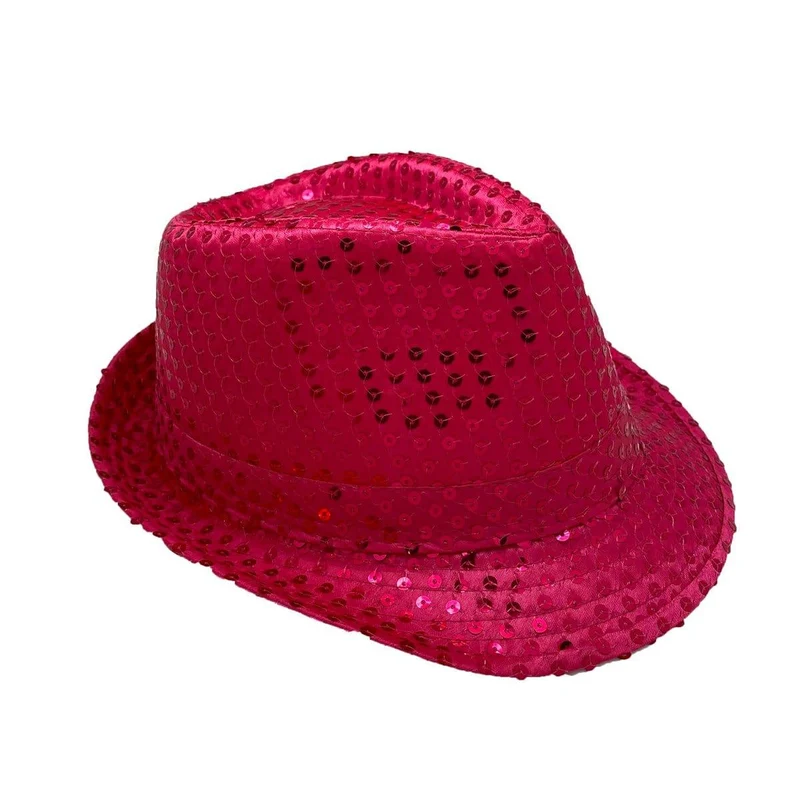 Fuchsia sequin fedora hat for adults