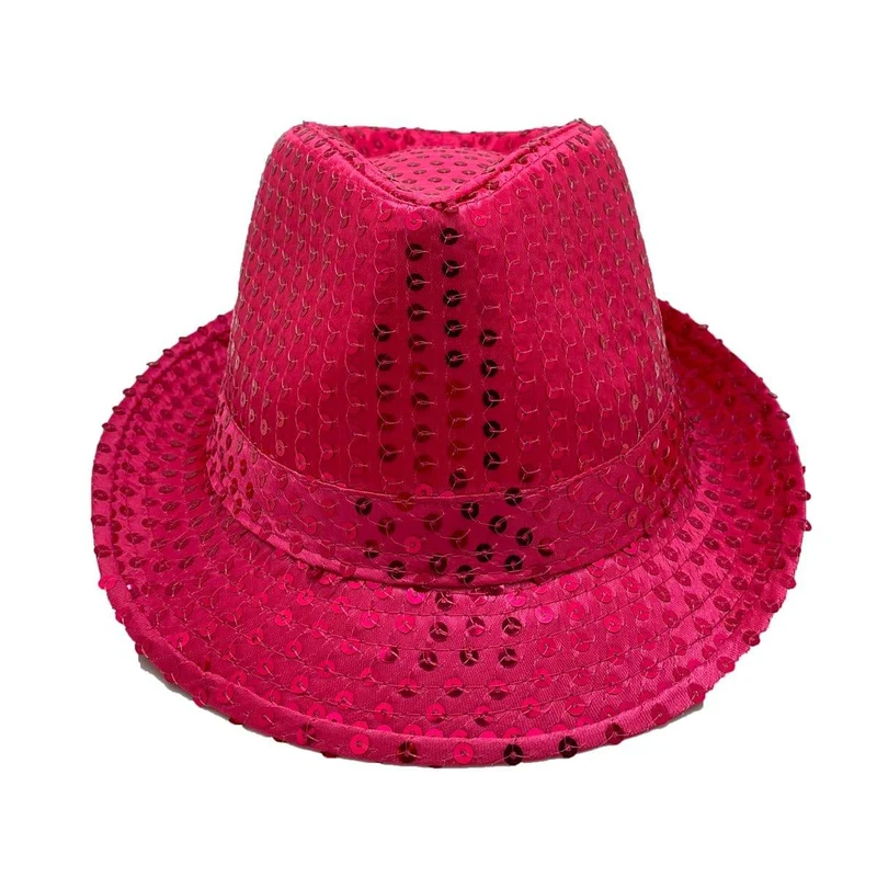 Fuchsia sequin fedora hat for adults