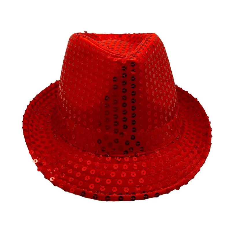 Red sequin fedora hat for adults