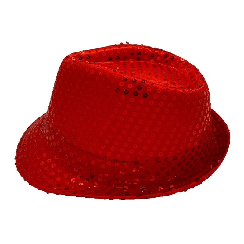 Red sequin fedora hat for adults