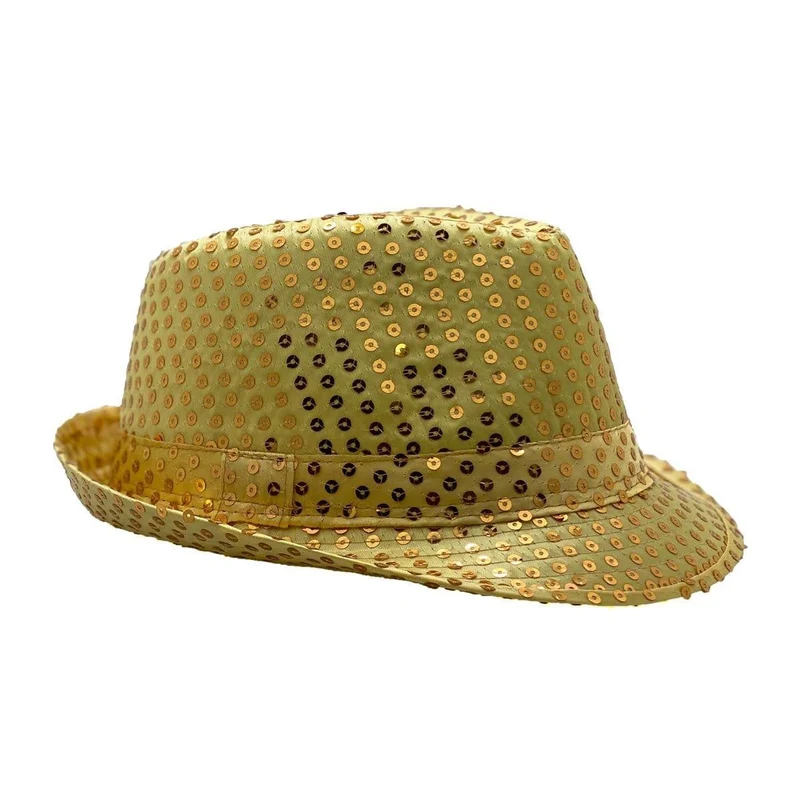 Gold sequin fedora hat for adults