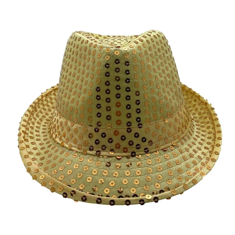 Gold sequin fedora hat for adults