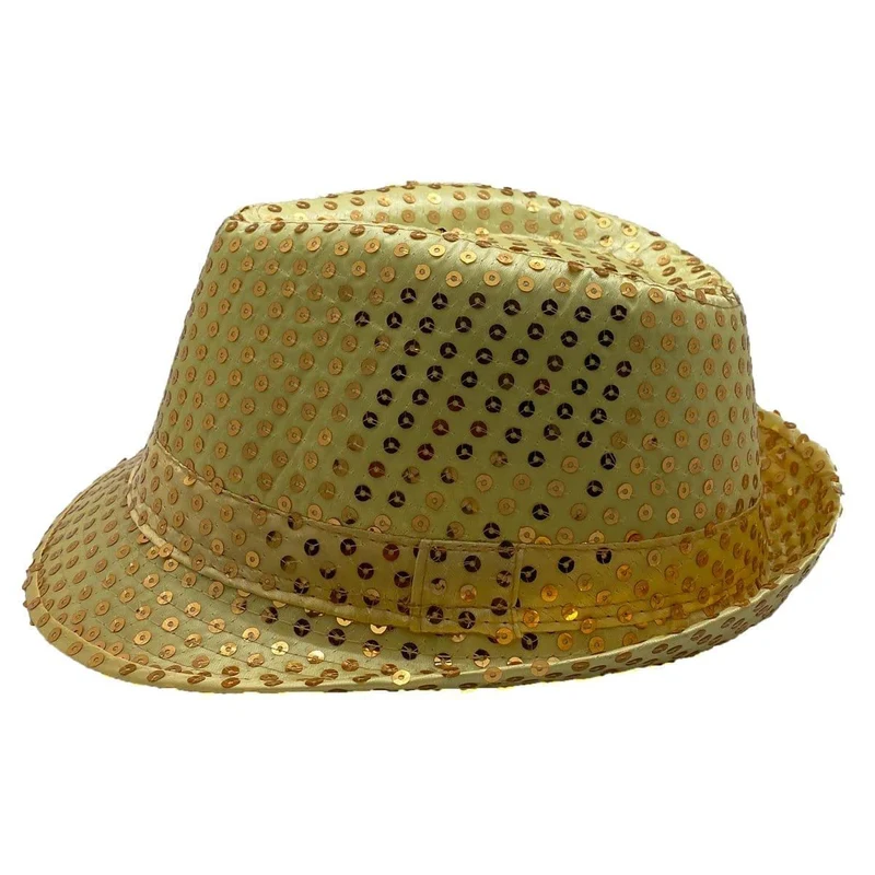 Gold sequin fedora hat for adults