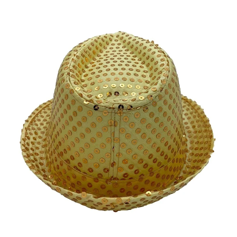 Gold sequin fedora hat for adults