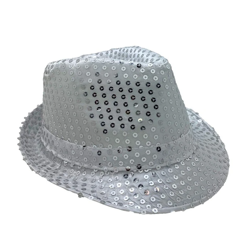 Silver sequin fedora hat for adults