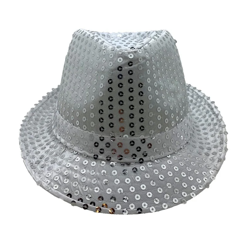 Silver sequin fedora hat for adults