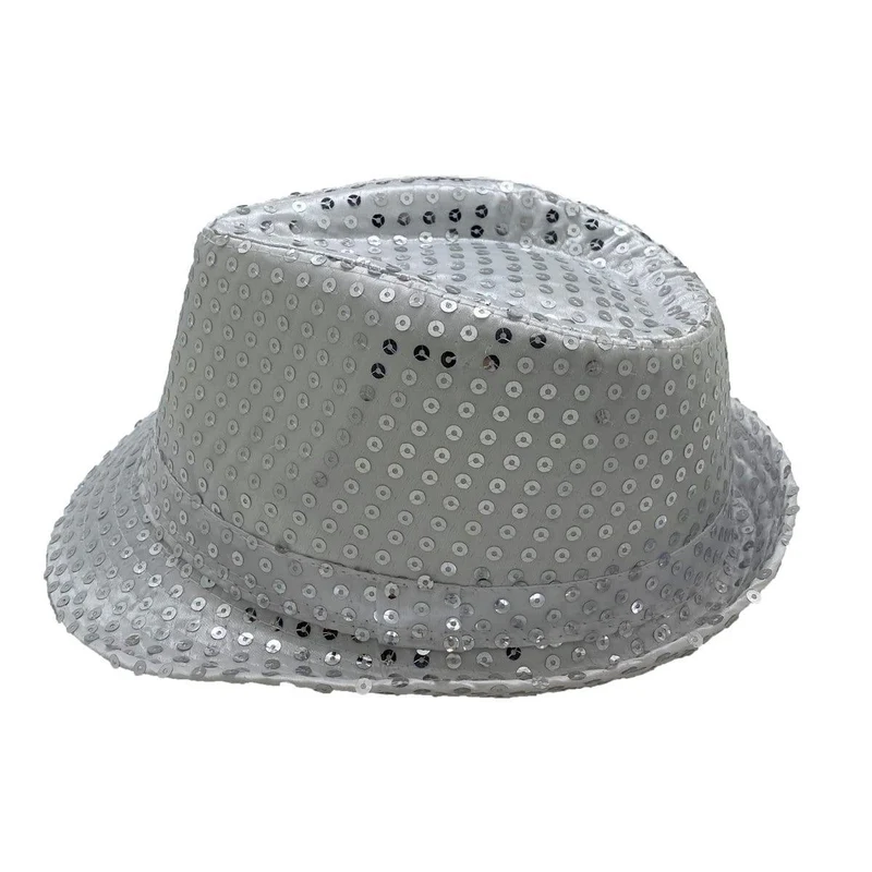 Silver sequin fedora hat for adults