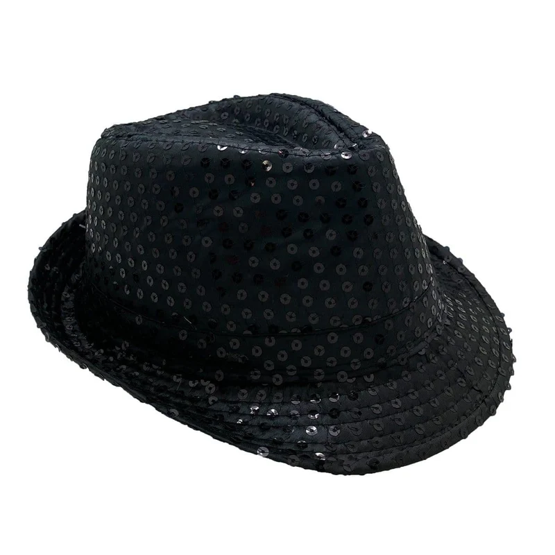 Black sequin fedora hat for adults