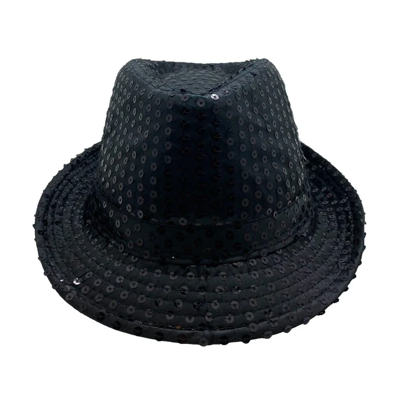 Black sequin fedora hat for adults