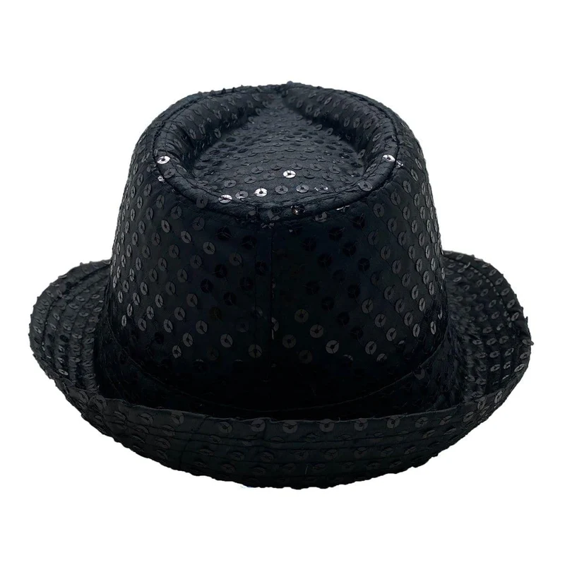 Black sequin fedora hat for adults