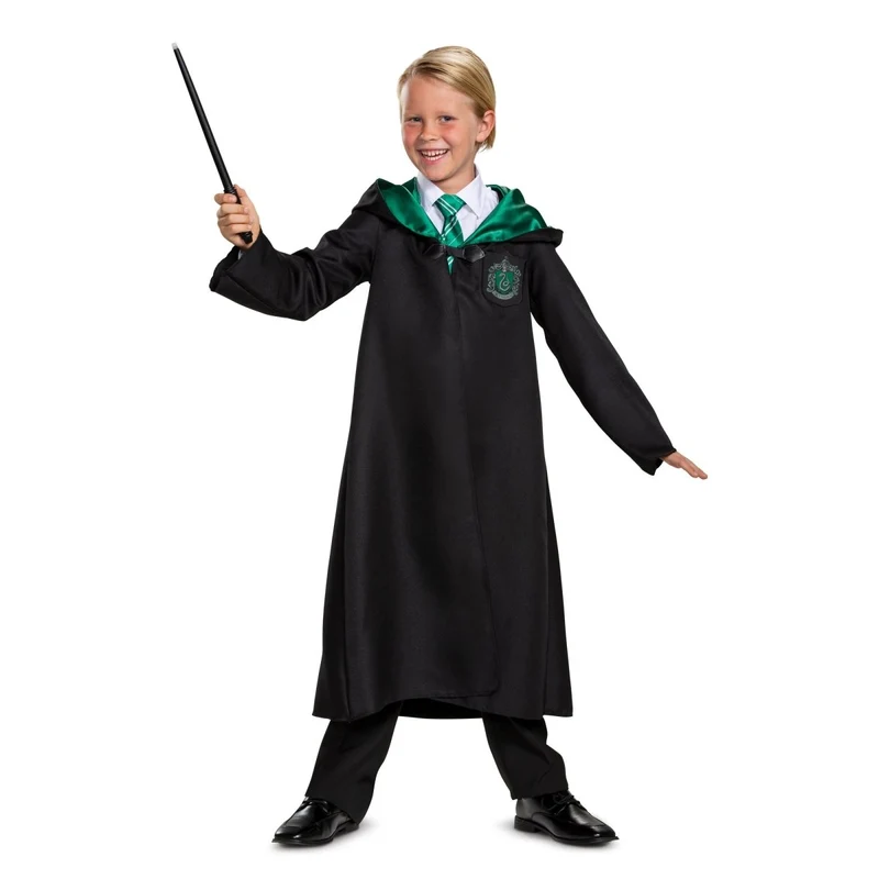 Harry Potter Slytherin Robe Costume for Kids, Black and Green Robe