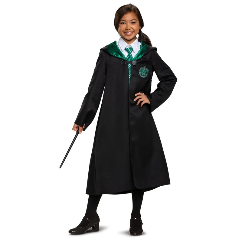 Harry Potter Slytherin Robe Costume for Kids, Black and Green Robe