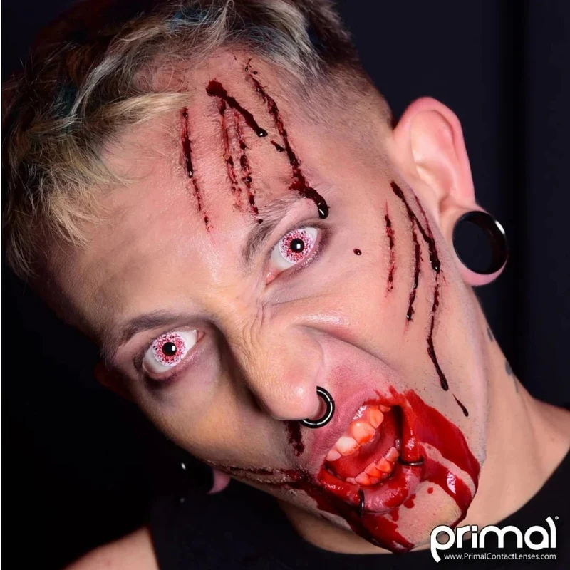 PRIMAL® Berserker I - White and Red Coloured Contact Lenses, 3 months usage