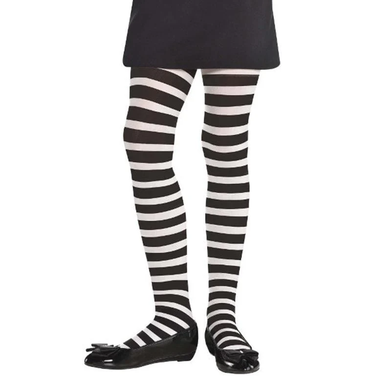 Black and white striped tights for girls