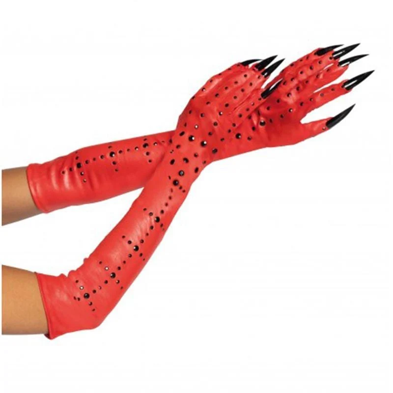 Long demon gloves with rhinestones for adults