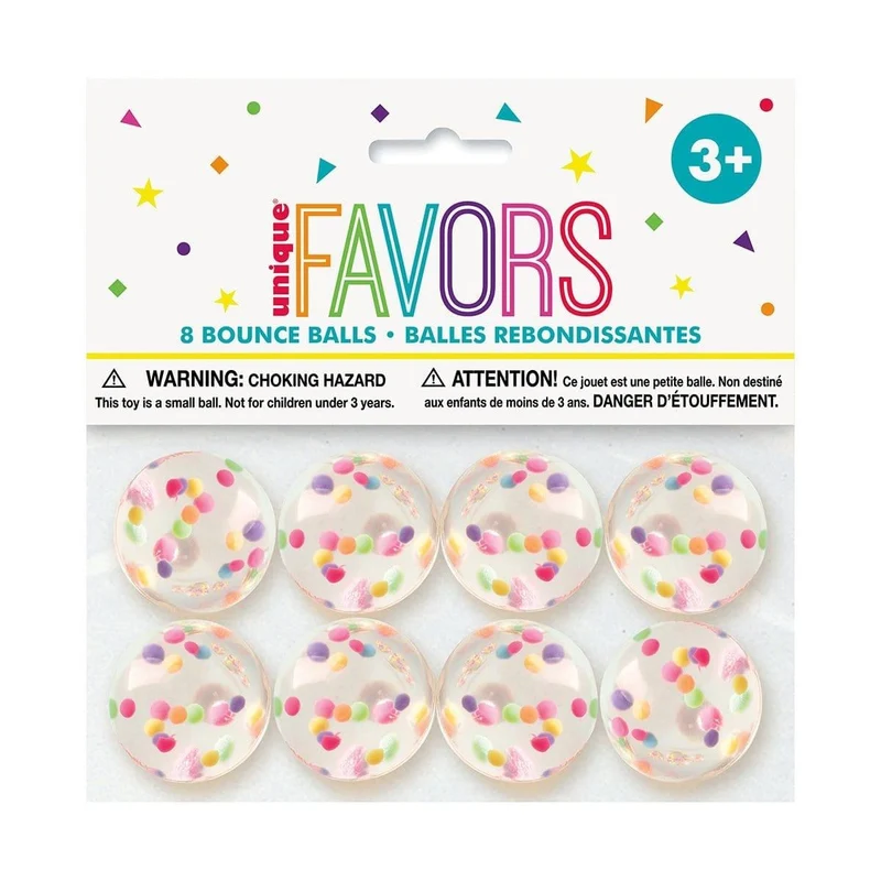 Bounce balls with confetti, 8 per package