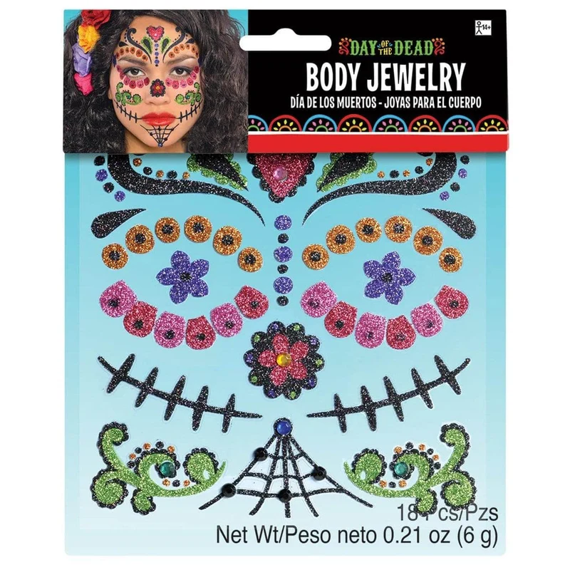 Day of the dead face jewelry, 12 per package