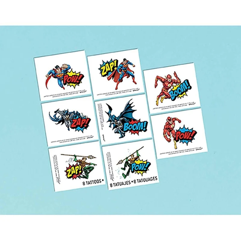 Justice League temporary tattoos, 8 per package