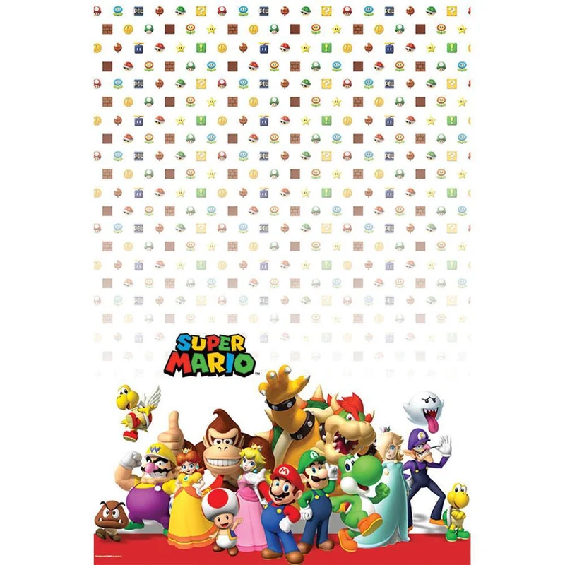 Super Mario Birthday Party Printed Plastic Table Cover, 54 in x 96 in
