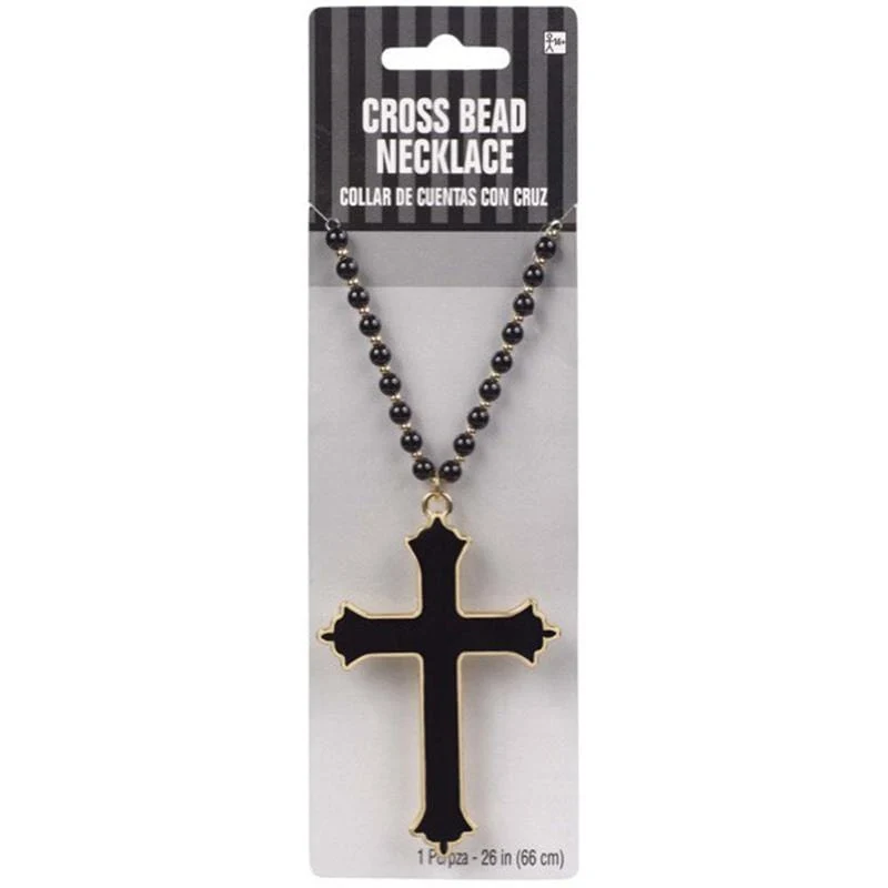 Black beaded cross necklace
