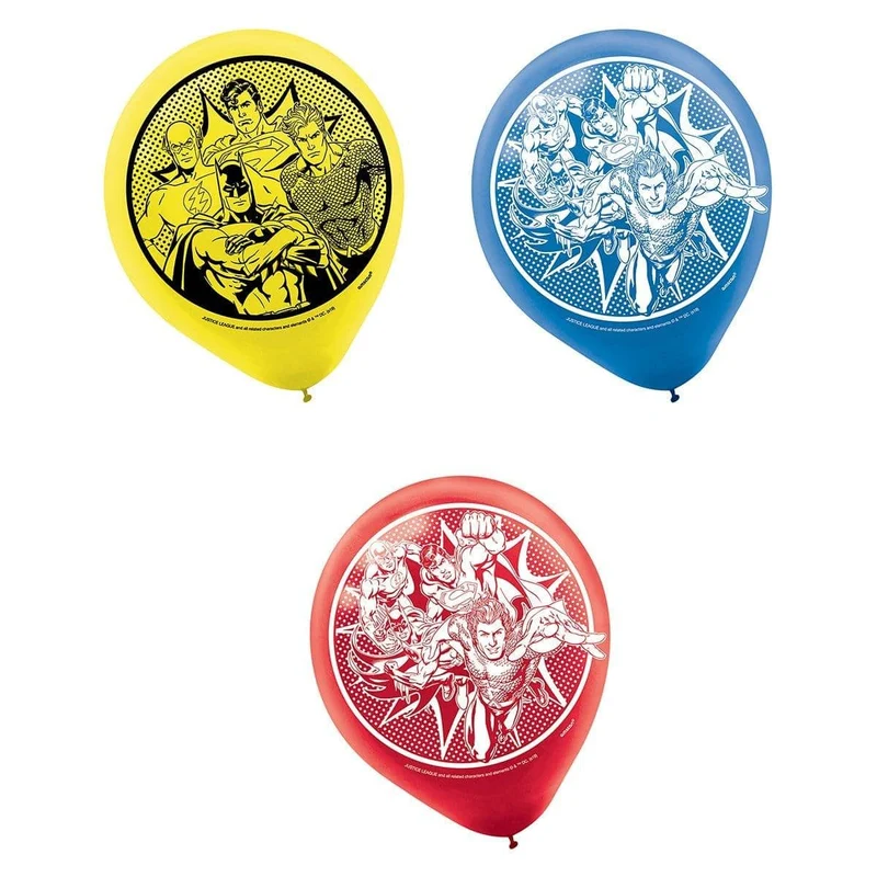 Justice League latex balloons 12 inches, 6 per package