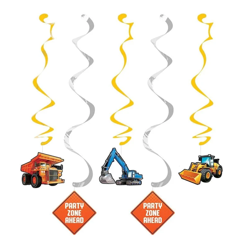 Big Dig Construction swirl decorations, 5 per package