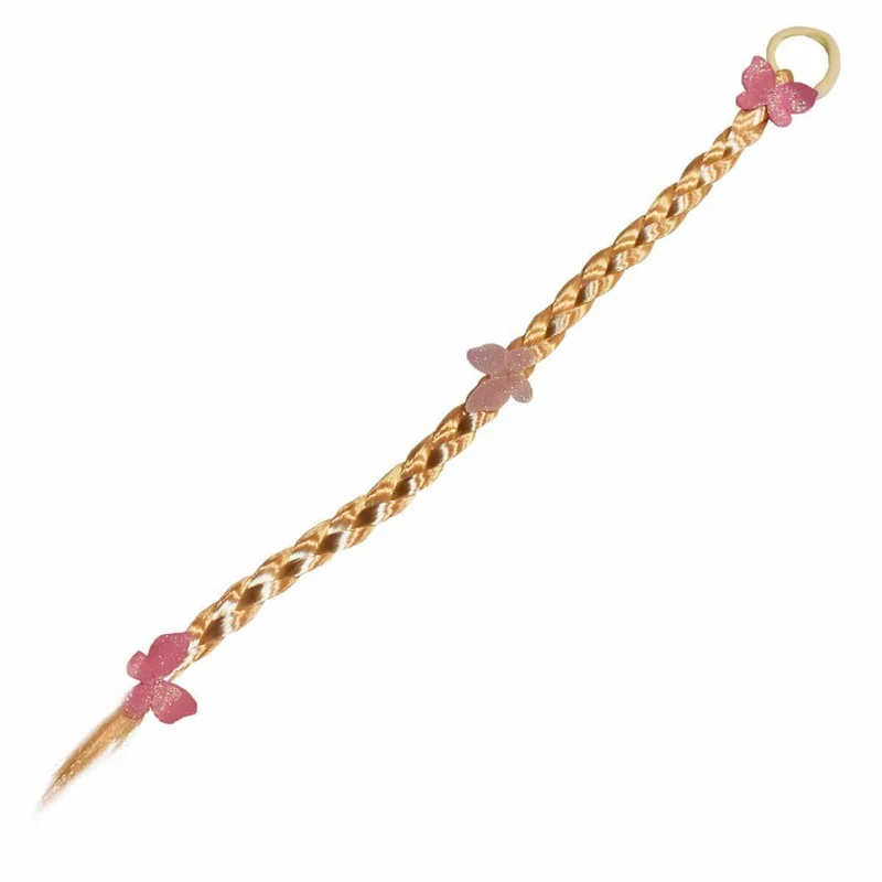 Blonde braid with pink butterflies and elastic