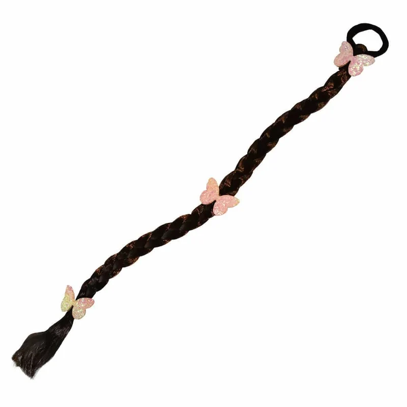 Brown braid with pink butterflies and elastic