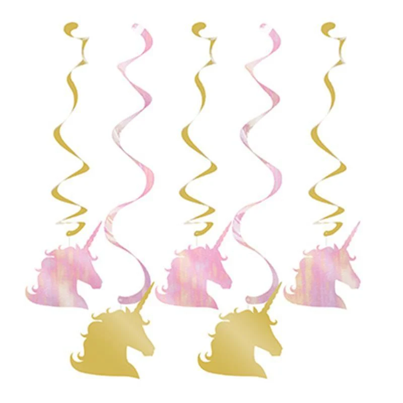 Unicorn Sparkle swirl decorations, 5 per package