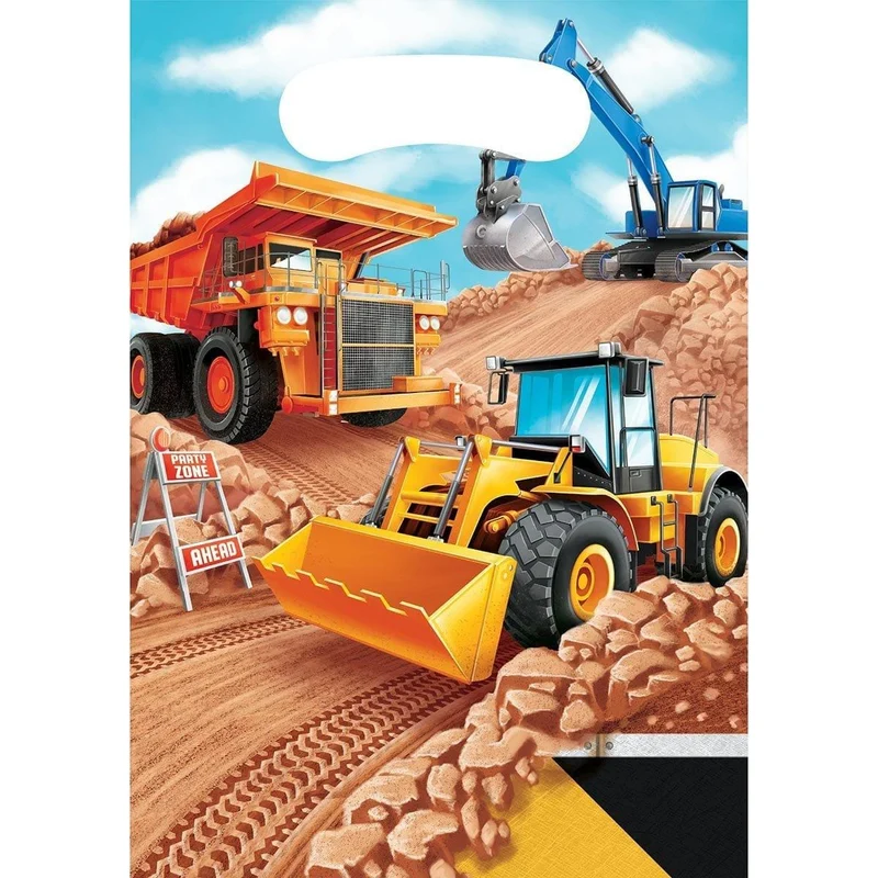 Big Dig Construction favor bags, 8 per package