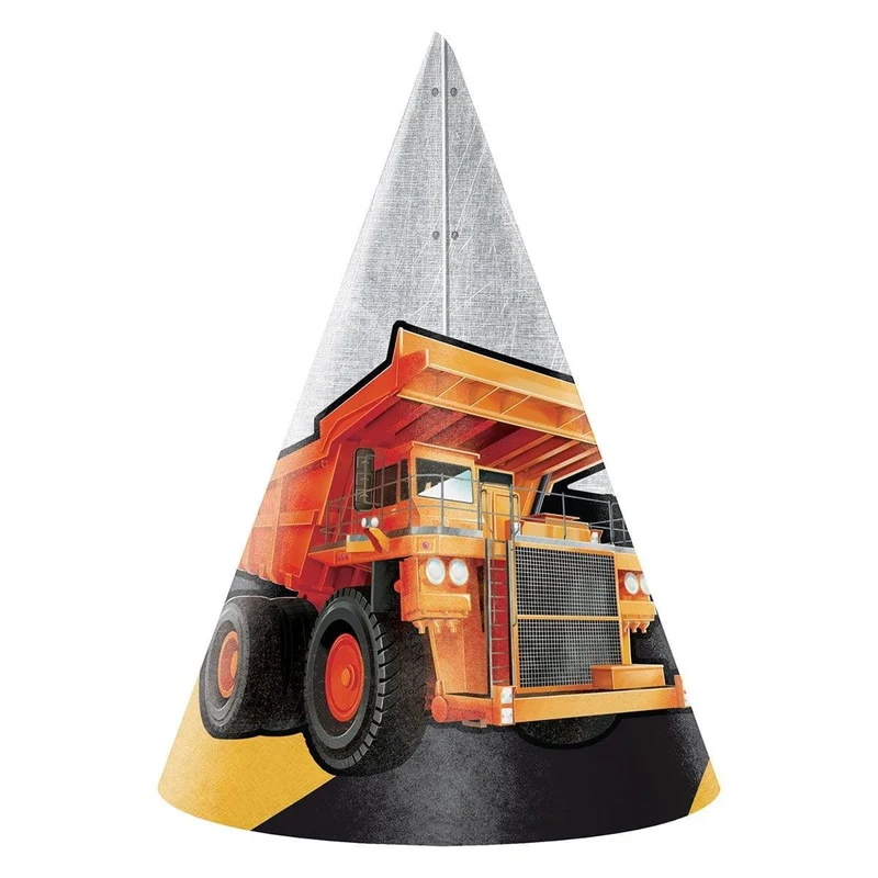 Big Dig Construction party hats, 8 per package