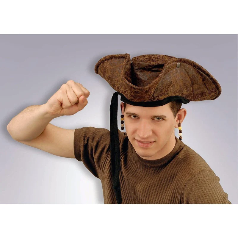 Brown distressed pirate hat for adults