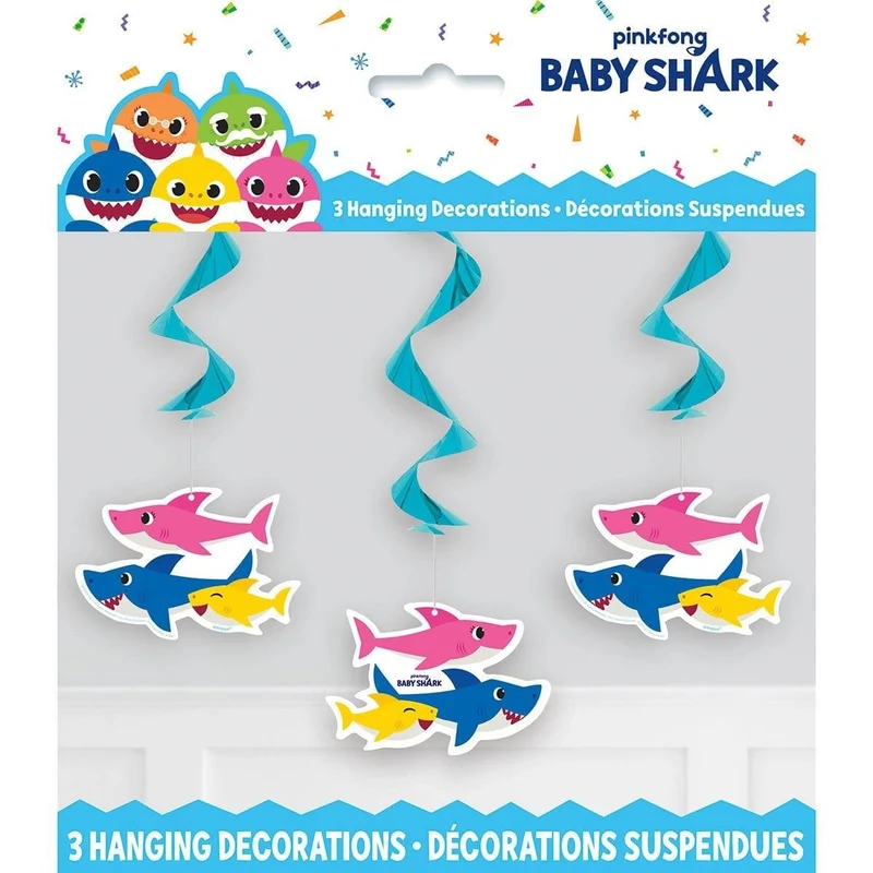 Baby Shark swirl decorations, 3 per package