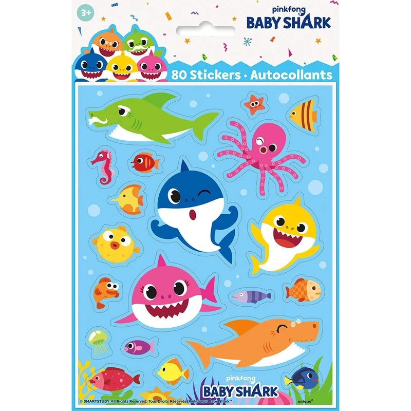 Baby Shark stickers, 80 per package