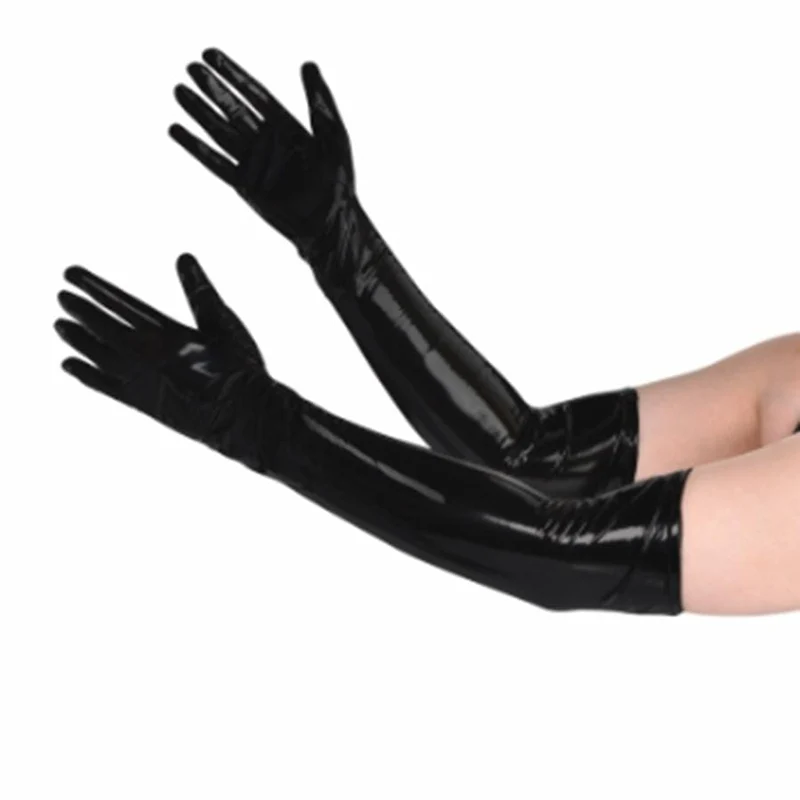 Long liquid black gloves for adults