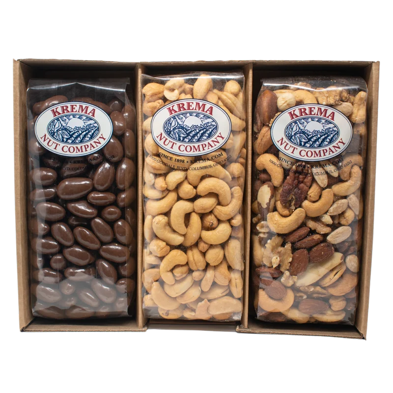 Giant Cashews, Gourmet Mixed Nuts, Milk Chocolate Almonds 3 Pack Gift Box