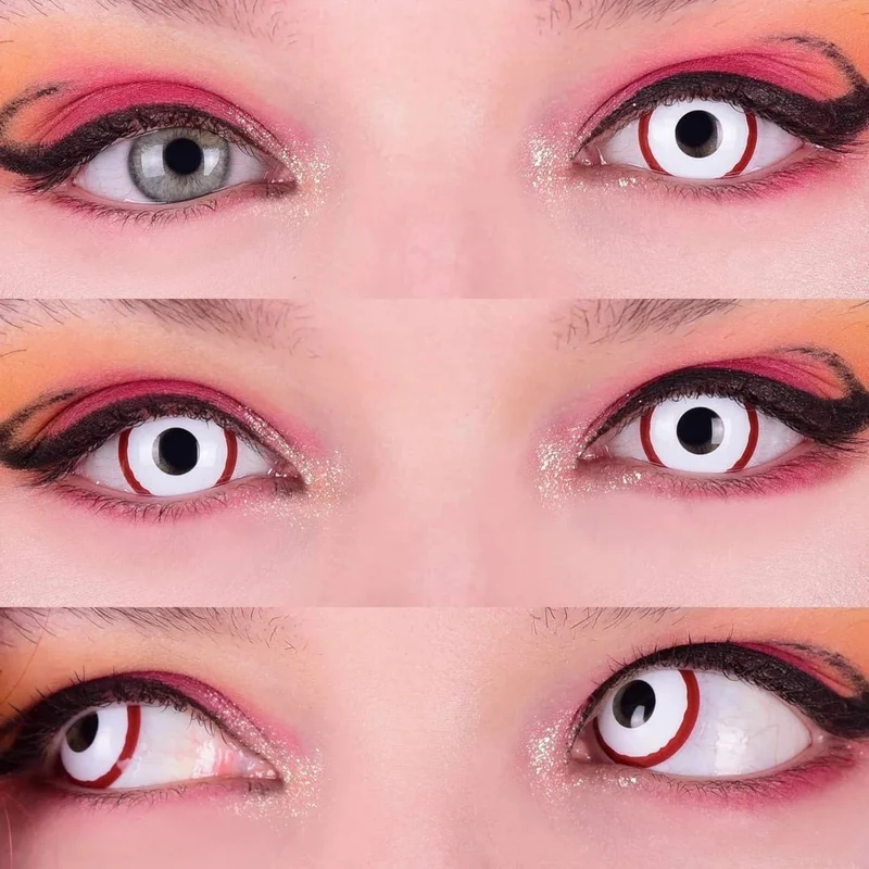 PRIMAL® Hellraiser II - White and Red Coloured Contact Lenses, 3 months usage