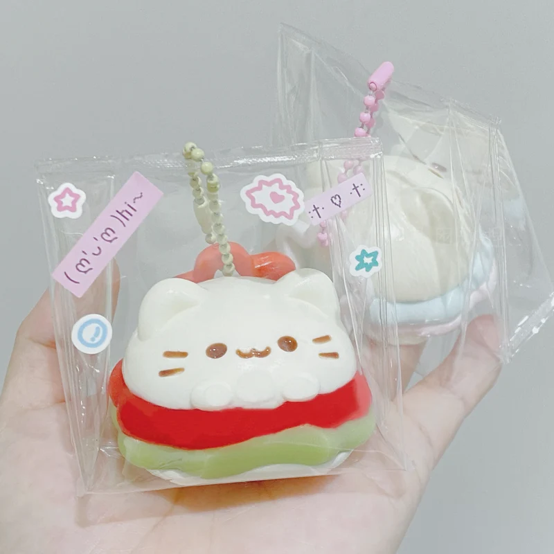 Kitty Burger Keychain Squishy Stress Relief Decompression Toy w/o Flocking