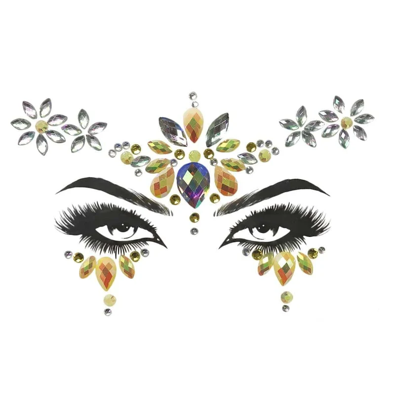 Yellow & silver face art crystal stickers