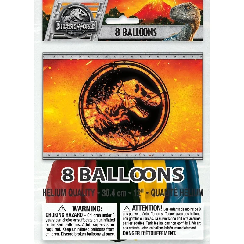 Jurassic World latex balloons 12 Inches, 8 Count