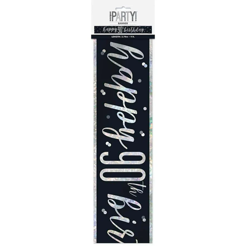 Happy Birthday Black/Silver - Foil Banner - 90th