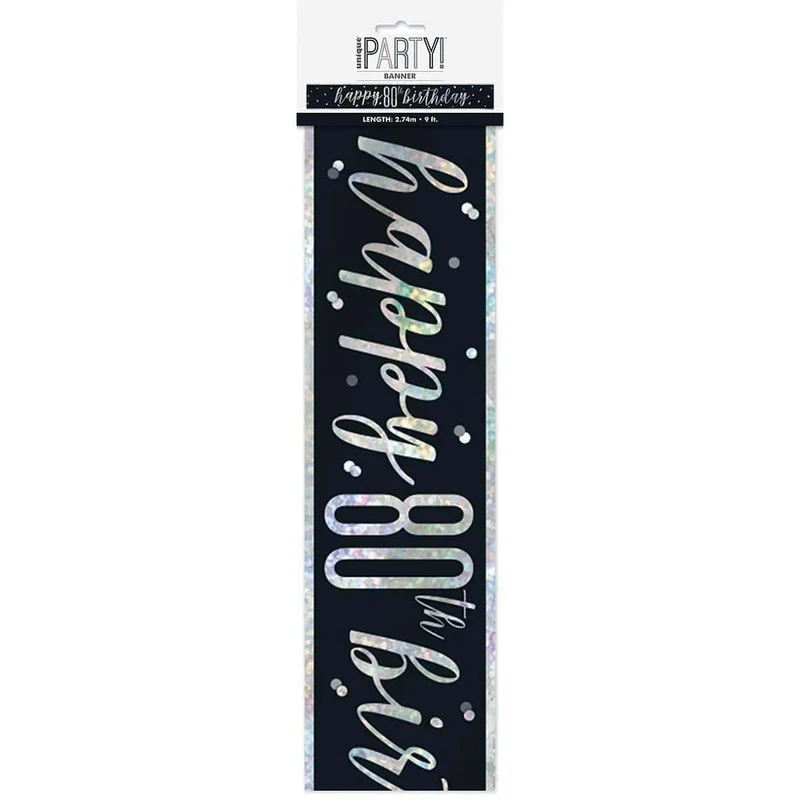 Happy Birthday Black/Silver - Foil Banner - 80th