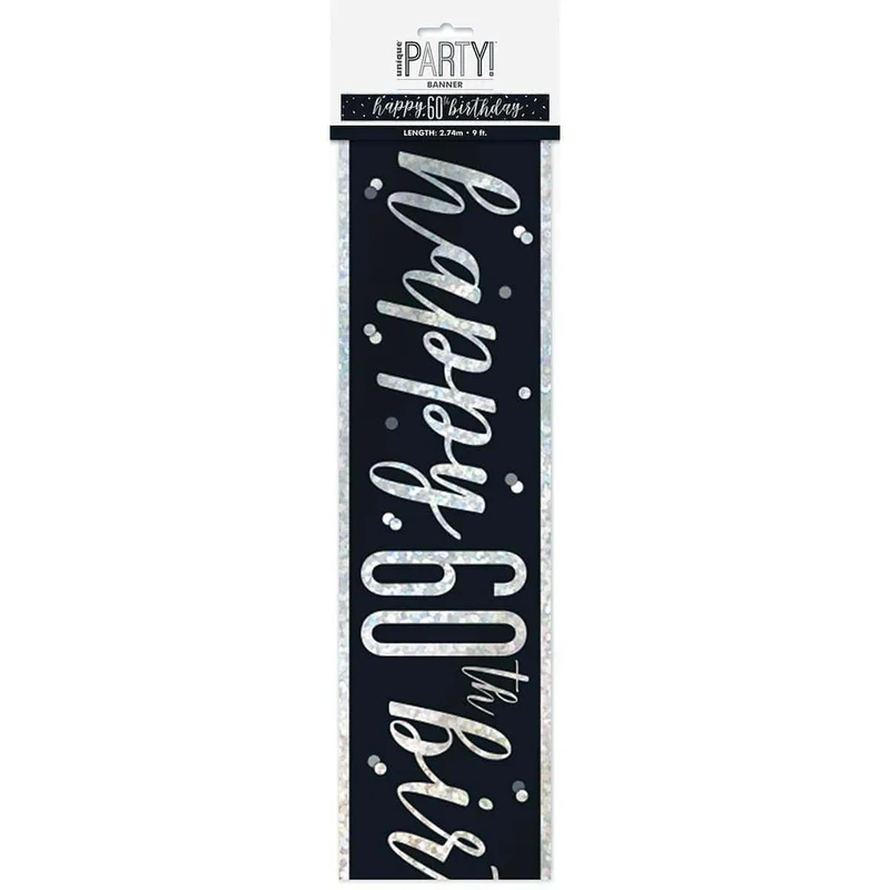 Happy Birthday Black/Silver - Foil Banner - 60th